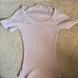 Lucky Brand Lilac Ribbed Short Sleeve Top